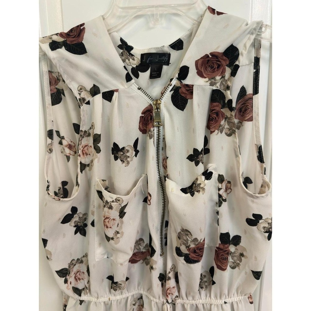 J for Justify Women's Sleeveless white tunic top, Floral , sz. large